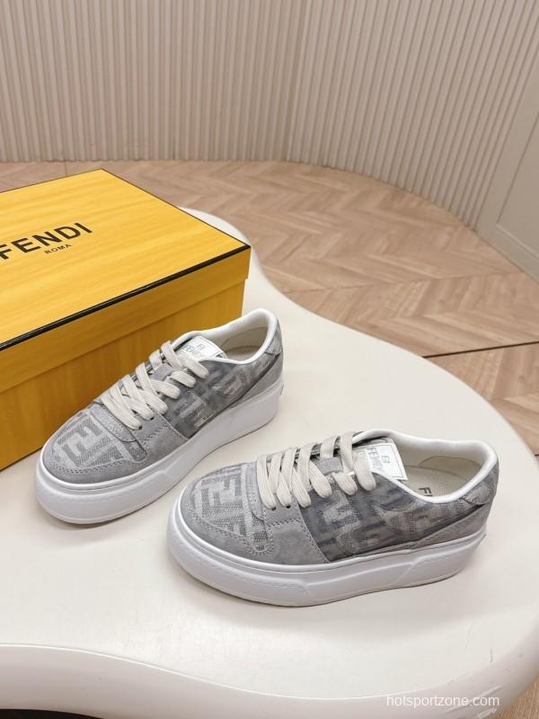 2025 Women Fendi Grey Suede Mesh Sneakers LY00340