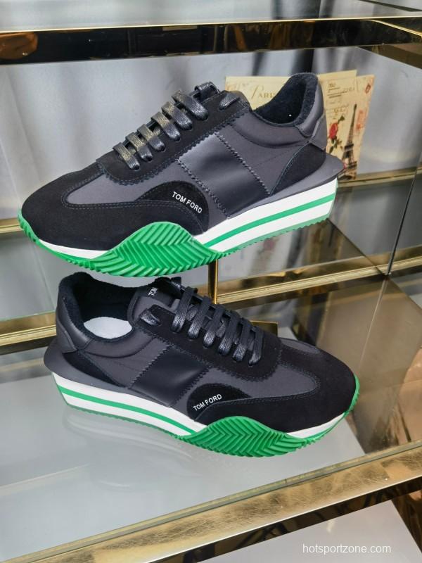 2025 Unisex TOM FORD Black Green Leather Suede Sneakers LY00360(F)/LY00370(M)