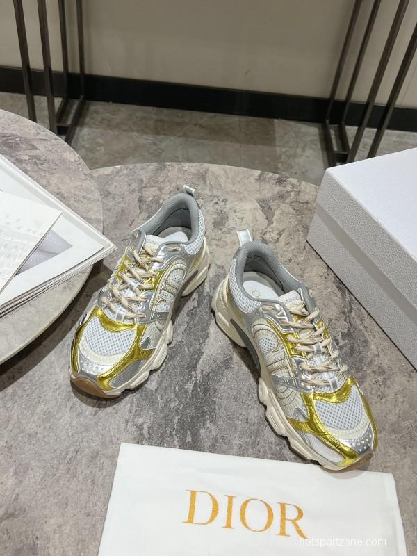 2025 Women Dior White Yellow Silver Mesh Leather Sneakers
