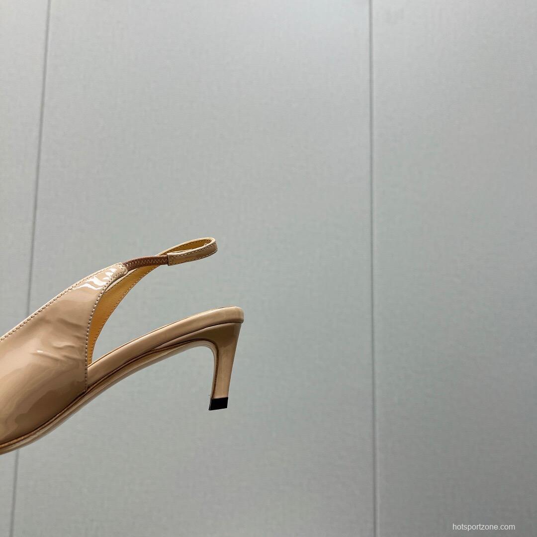 2025 Women Celine Beige Leather Slingback Shoes Metal Buckle