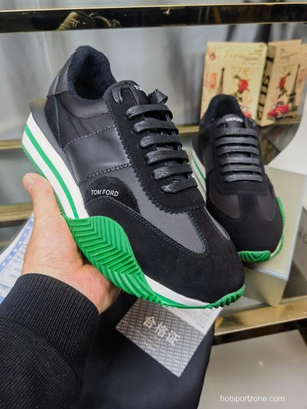 2025 Unisex TOM FORD Black Green Leather Suede Sneakers LY00360(F)/LY00370(M)