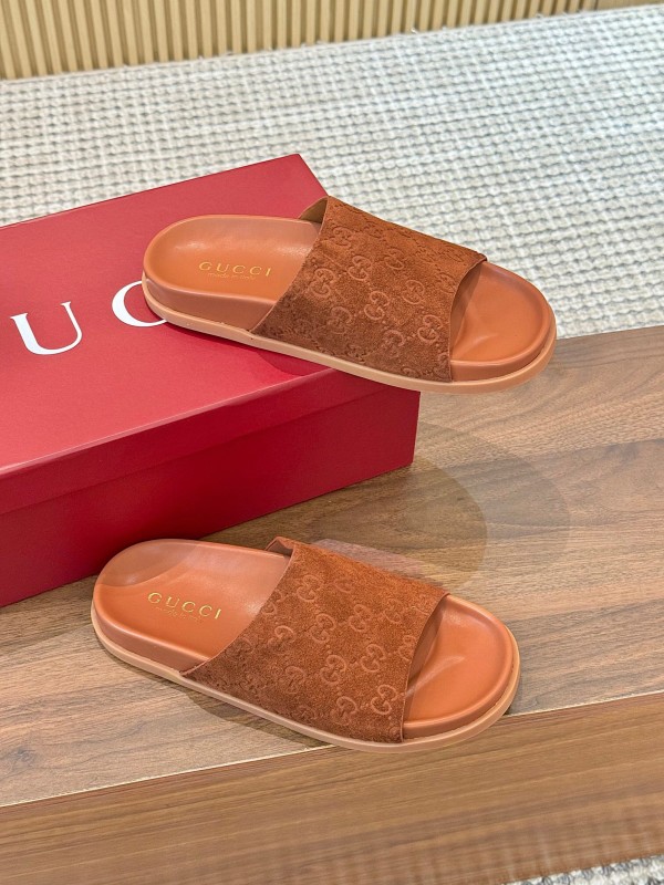 2025 Women Gucci Brown Suede Leather Slippers