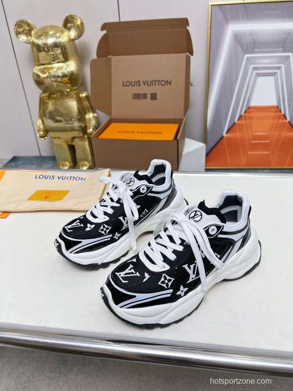 2025 Unisex Louis Vuitton Black White Fabric Leather Sneakers LY00340(F)/LY00341(M)