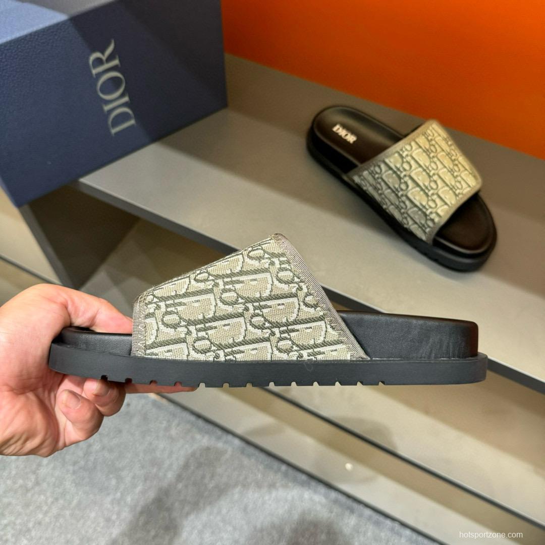 2024 Dior beige black fabric slippers MJ00180