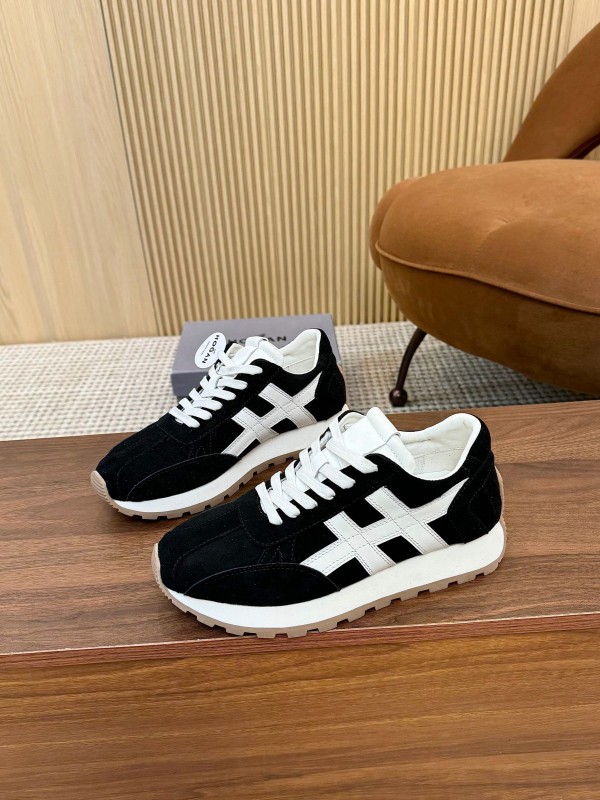 2025 Unisex HOGAN Black White Suede Leather Sneakers