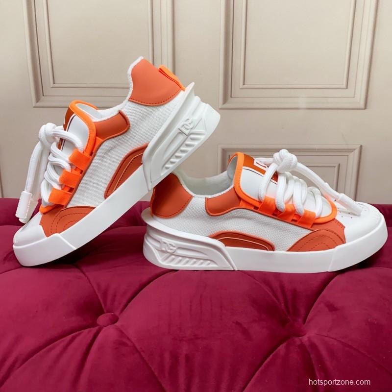 2025 Unisex Dolce & Gabbana Orange White Mesh Leather Sneakers