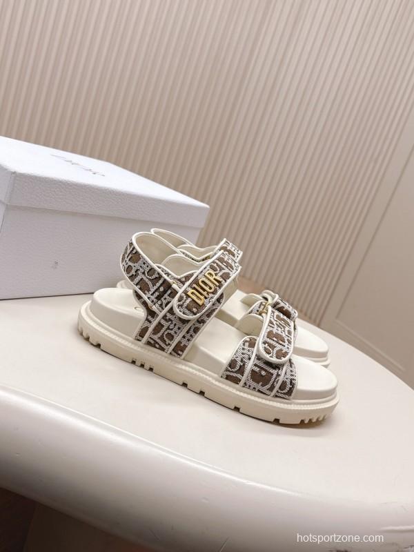 2025 Women Dior Brown Beige Canvas Sandals LY