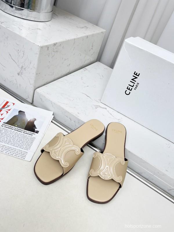 2025 Women Celine Beige Leather Slippers