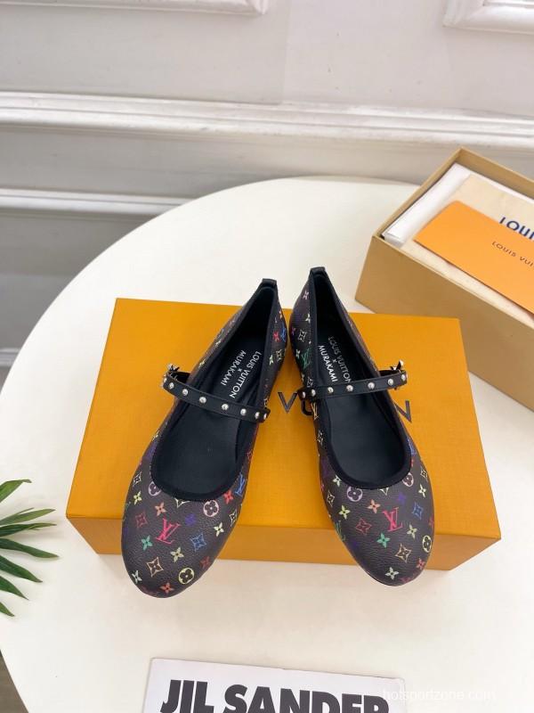 2025 Women Louis Vuitton Rainbow Monogram Leather Ballet Flats Custom MJ00300