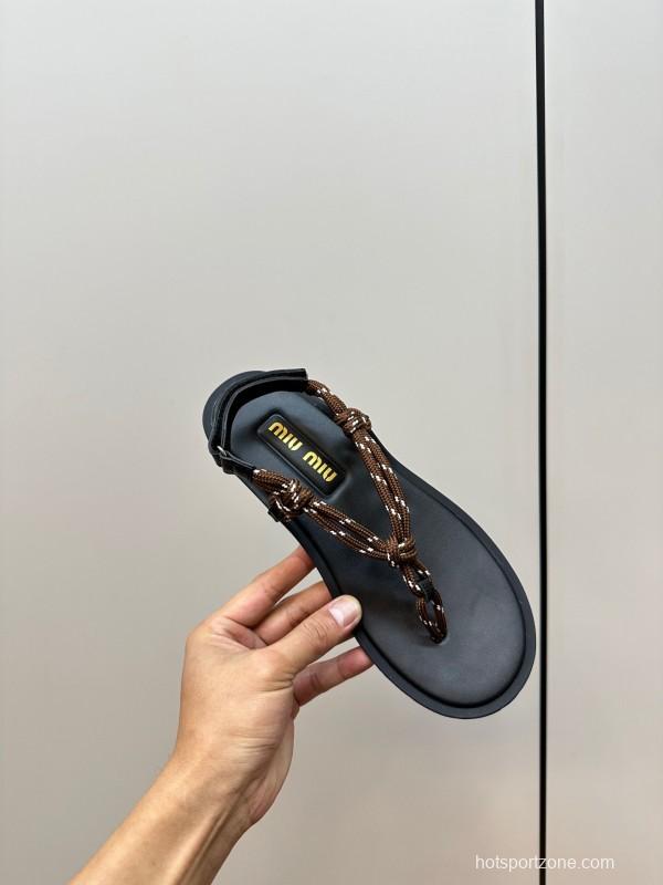 2025 Women Miu Miu Brown Leather Sandals