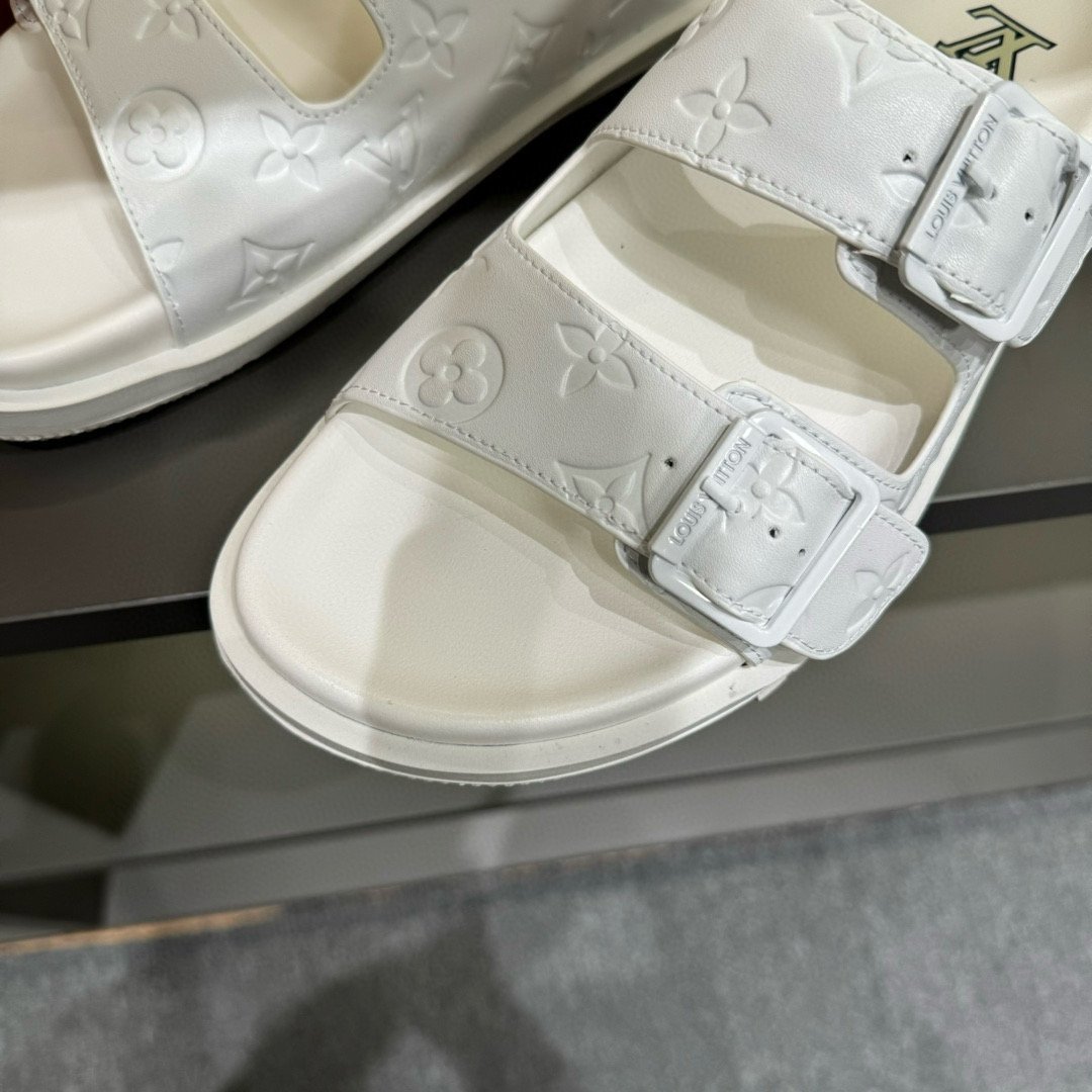2024 Slippers Louis Vuitton White Leather Slippers