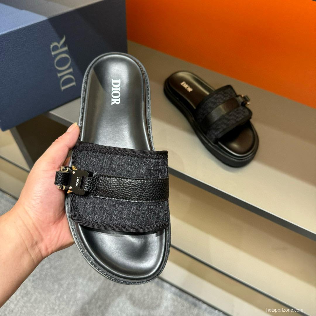 2024 Slippers Dior Black Fabric Leather Slippers