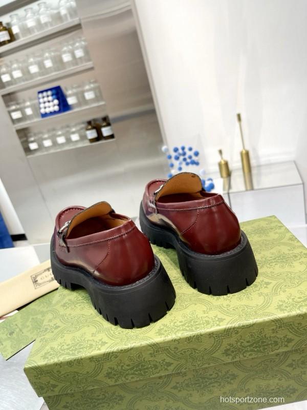 2024 Women Gucci Burgundy Leather Loafers MJ00320