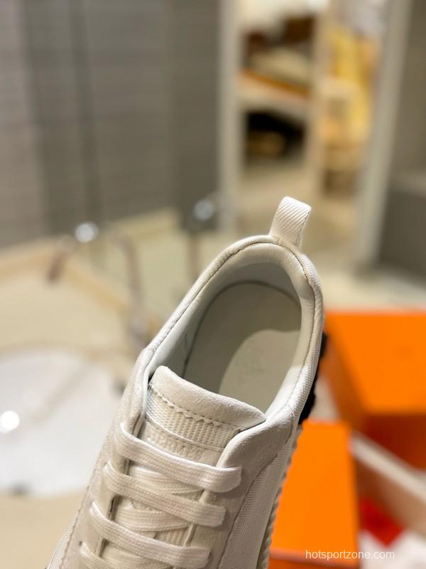 2024 Unisex Hermès White Black Imported Silk Lambskin Fabric Sneakers MJ00320