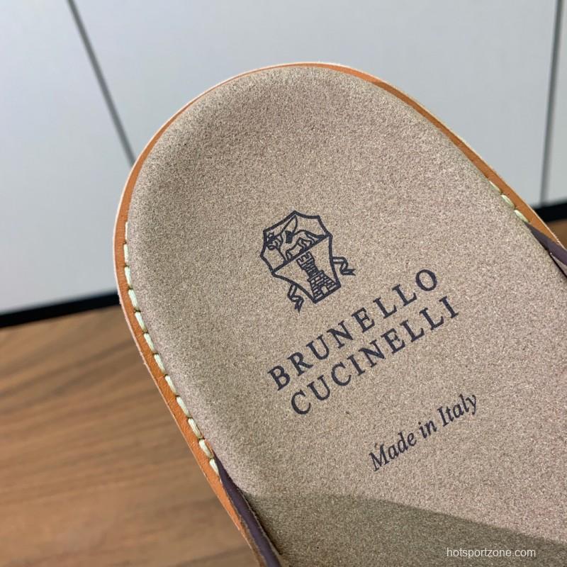 2025 Unisex Brunello Cucinelli Brown Suede Leather Slippers KFY00250