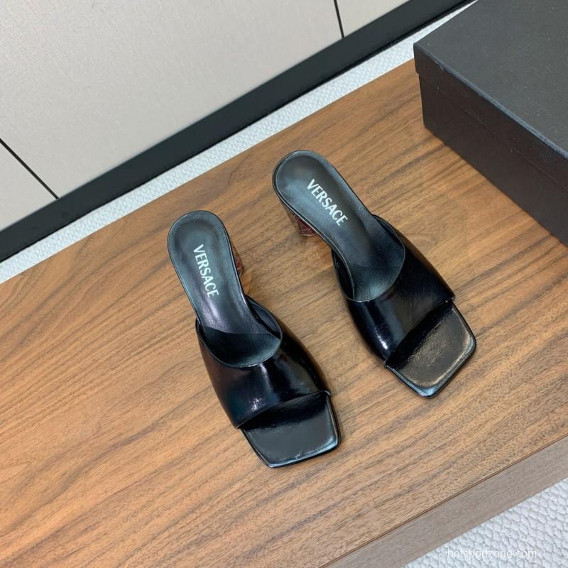2025 VERSACE Black Leather Slippers