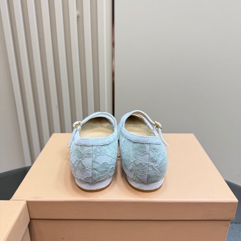2025 Women Gianvito Rossi Light Blue Lace Leather Mary Jane KFY00260