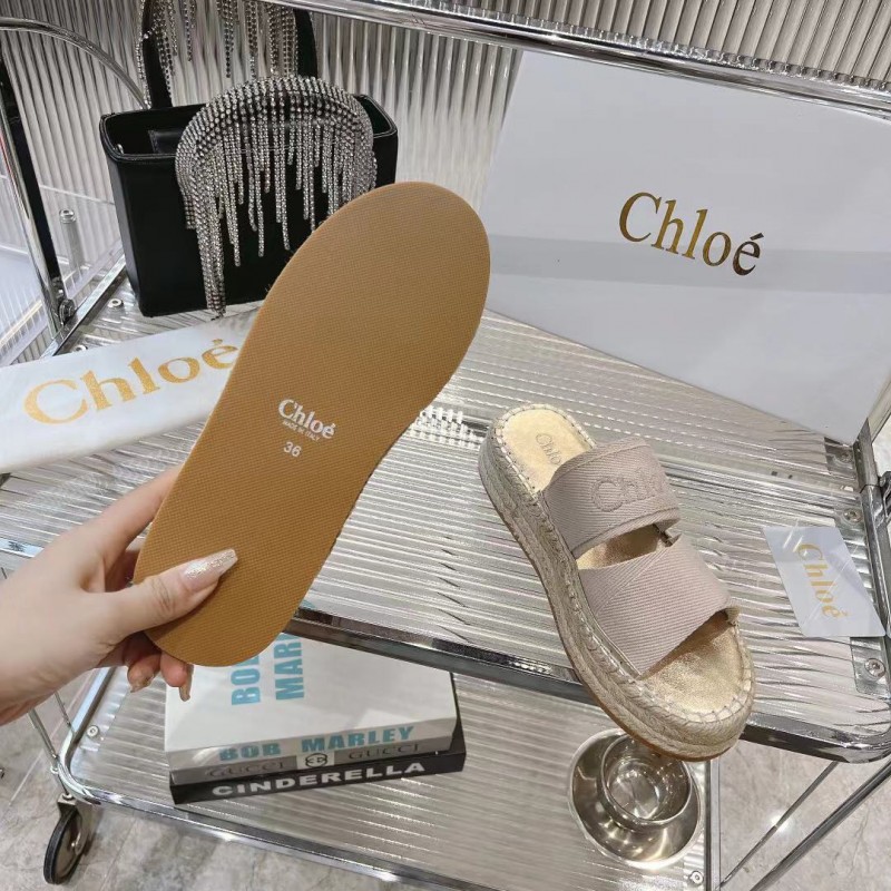 2025 Women Chloé Beige Fabric Espadrille Slip-On Sandals LY00320