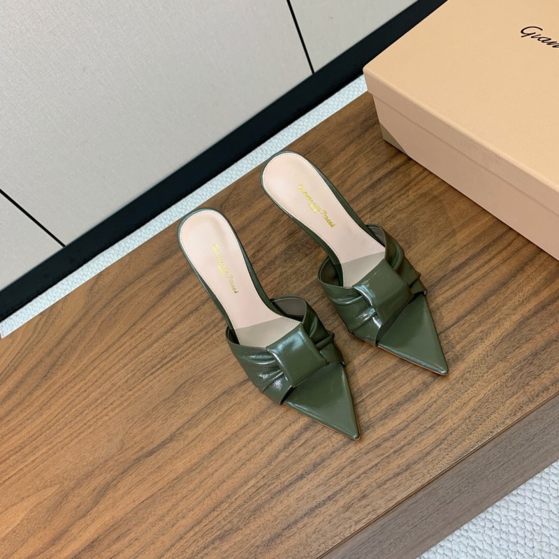 2025 Women Gianvito Rossi Green Leather High Heel Mules