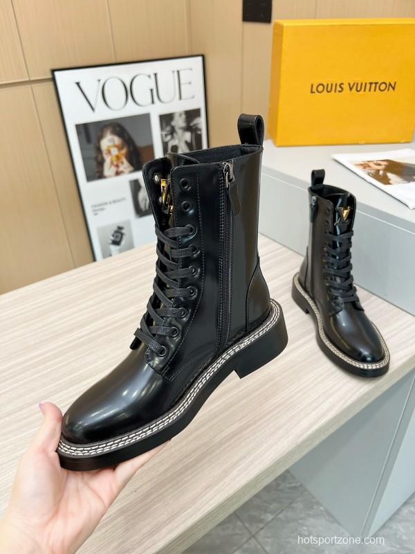 2024 Women Louis Vuitton Black Calfskin Leather Boots MJ00370