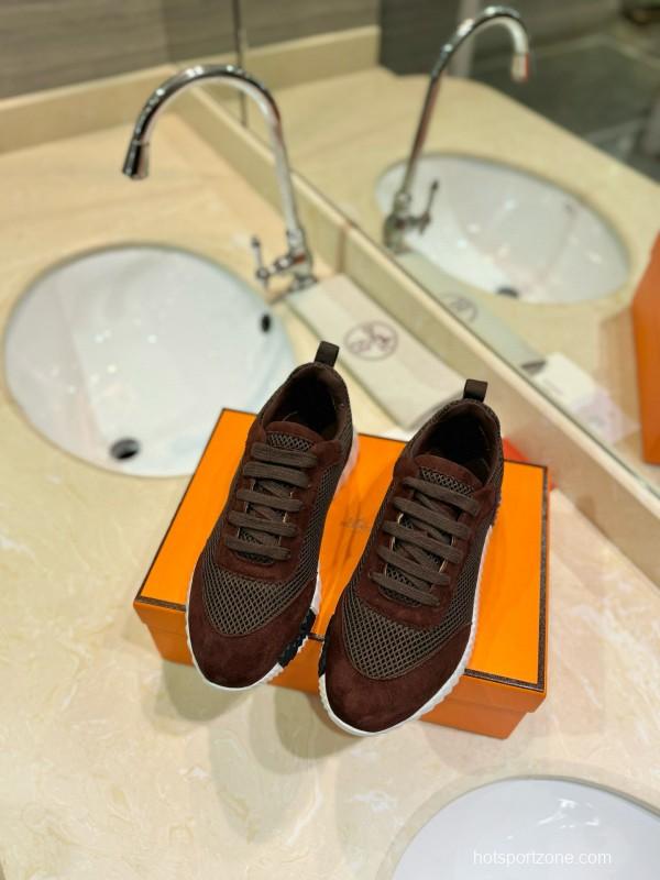 2024 Unisex Hermès brown dark brown mesh suede sneakers
