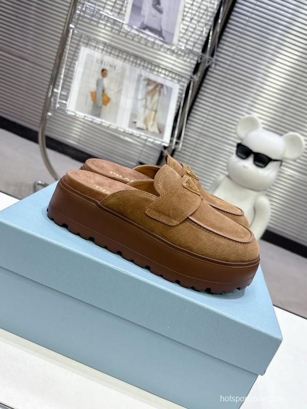 2025 Women Prada Brown Suede Loafers