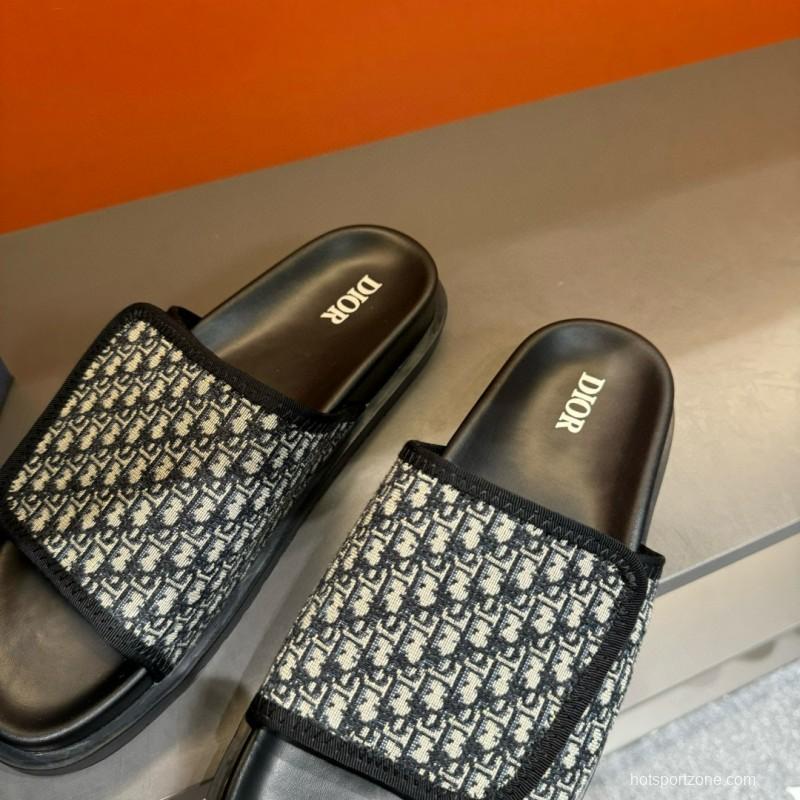 2024 Dior Black Grey Fabric Slippers MJ00180
