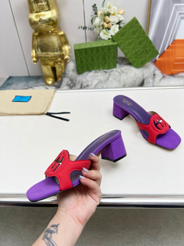 2025 Gucci Purple Red Leather Slippers MJ00190