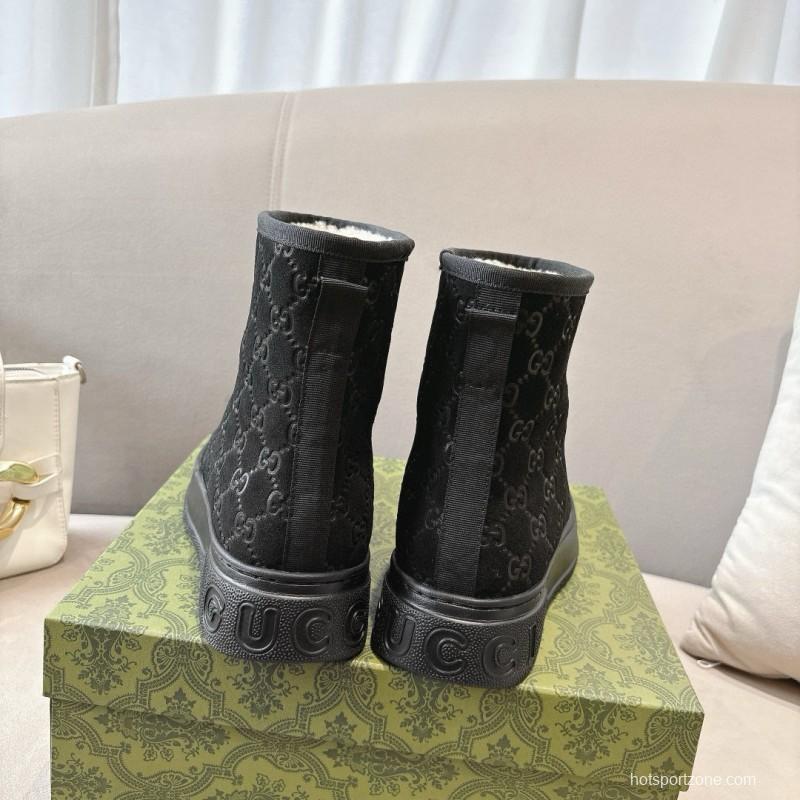 2024 Women Gucci Black Suede Shearling Snow Boots MJ00350