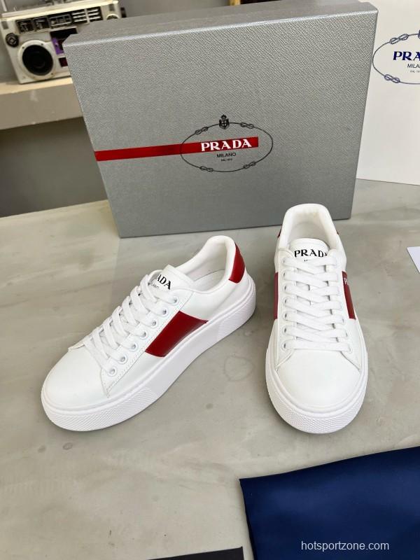 2024 Women Prada White Red Leather Sneakers MJ00310