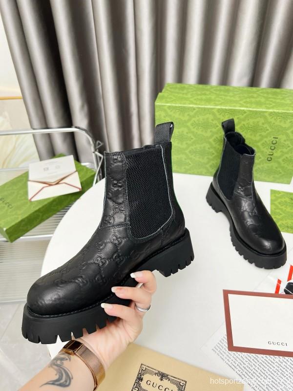 2024 Women Gucci Black Leather Ankle Boots MJ00340