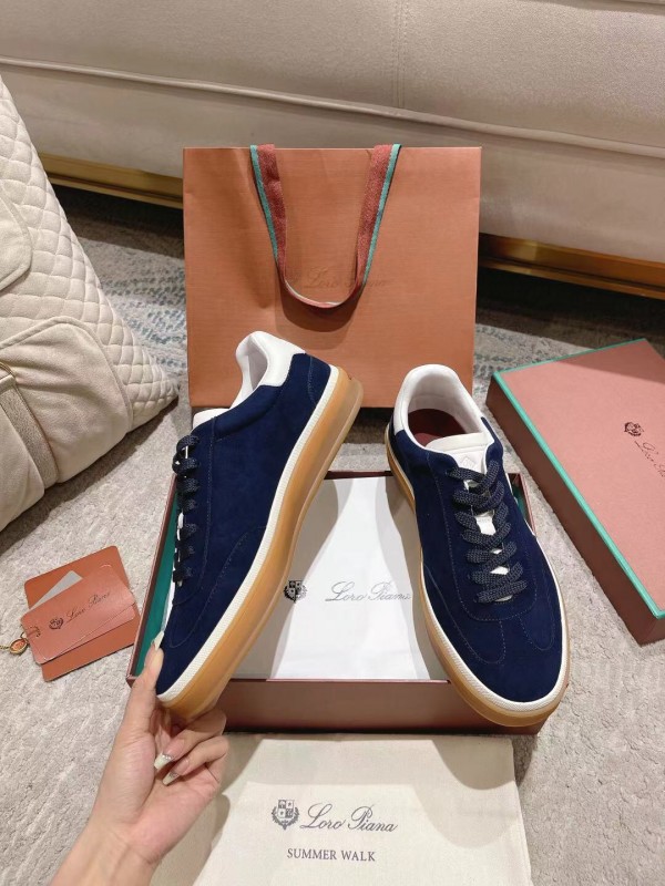 2025 Unisex Le Parmentier Navy White Suede Leather Sneakers LY00320(F)/LY00330(M)
