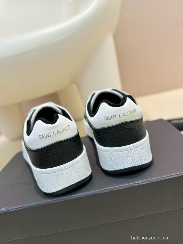 2024 Unisex Yves Saint Laurent Black White Silk Leather Sneakers MJ00350