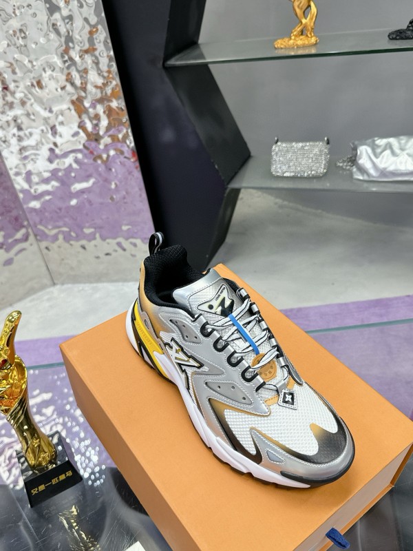 2025 Men Louis Vuitton Gradient Yellow White Leather Mesh Sneakers MJ00420