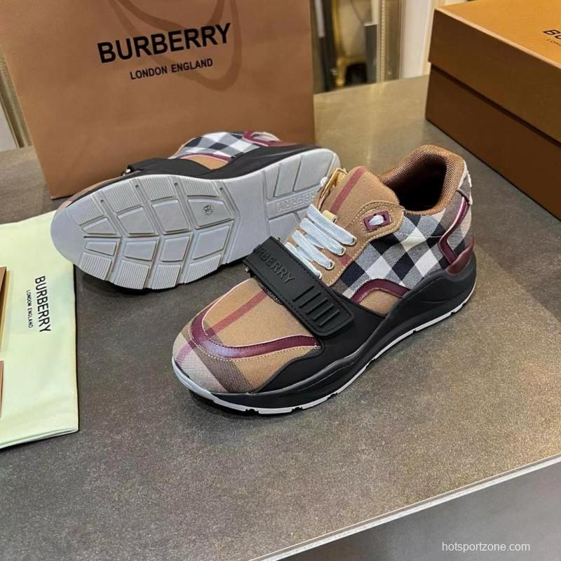 2025 Unisex Burberry Beige Black White Cotton Calfskin Suede Sneakers Vintage Pattern MJ00360(F)