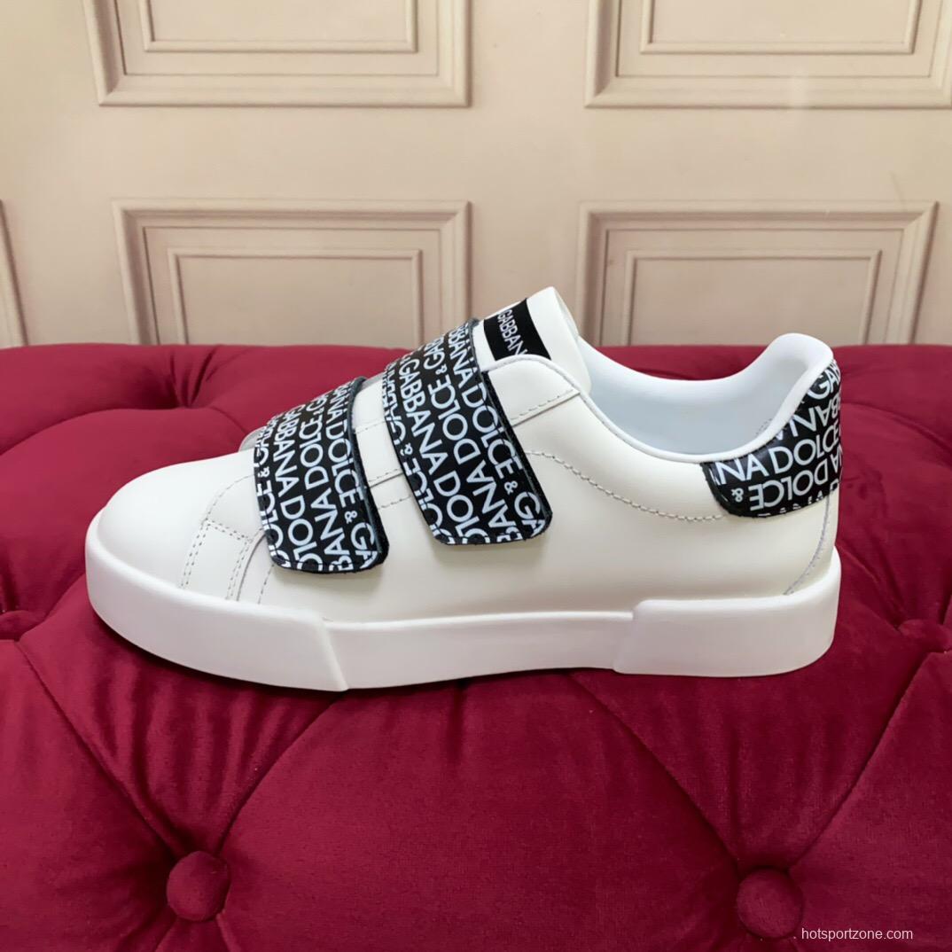 2025 Unisex Dolce & Gabbana White Leather Sneakers LOGO Strap LY00300