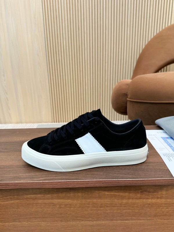 2025 Unisex TOM FORD Black White Suede Leather Sneakers