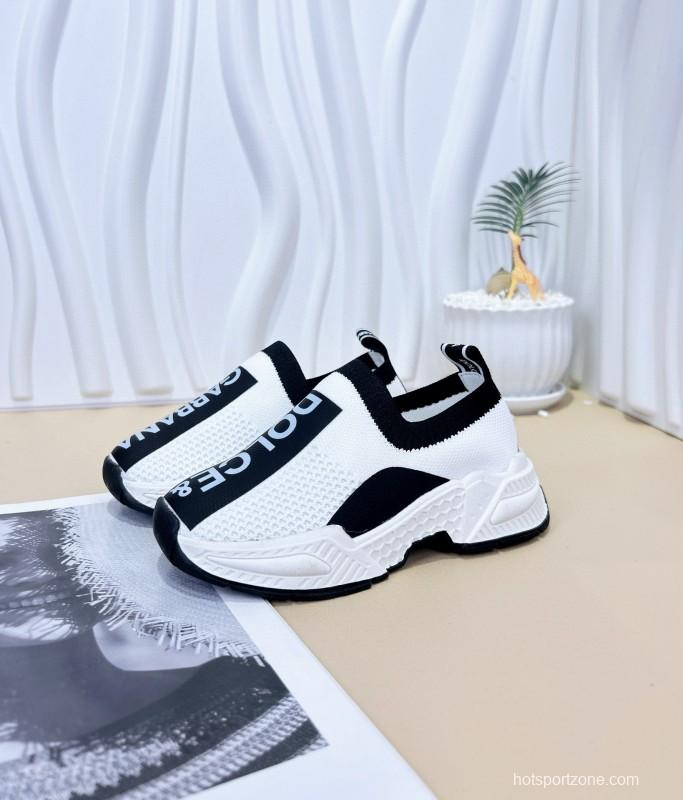 2024 Kids Dolce & Gabbana Pink Black White Fabric Sneakers