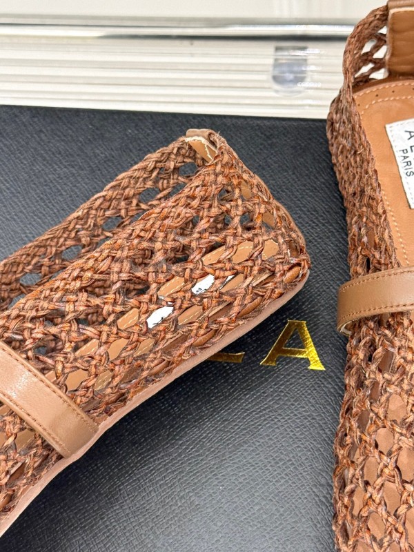 2025 Women AlAIA Brown Leather Woven Mary Jane Shoes
