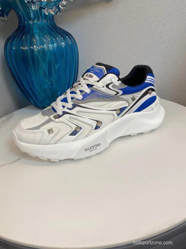2024 Unisex Valentino Blue White Grey Mesh Leather Sneakers MJ00410