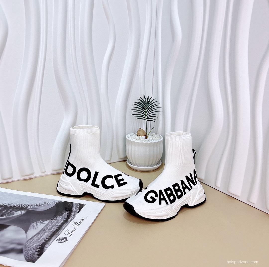 2024 Kids Dolce & Gabbana Black White Pink Knit Fabric Sneakers