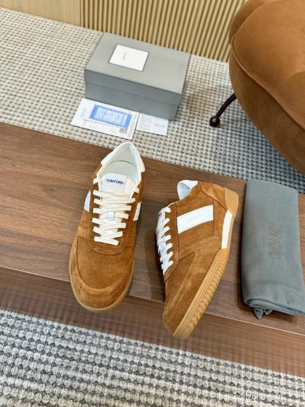 2025 Men TOM FORD Brown White Suede Leather Casual Shoes LY00360
