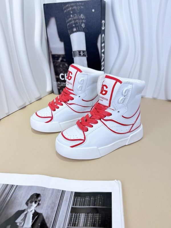 2024 Kids Dolce & Gabbana Black White Red Synthetic Leather Kids Sneakers