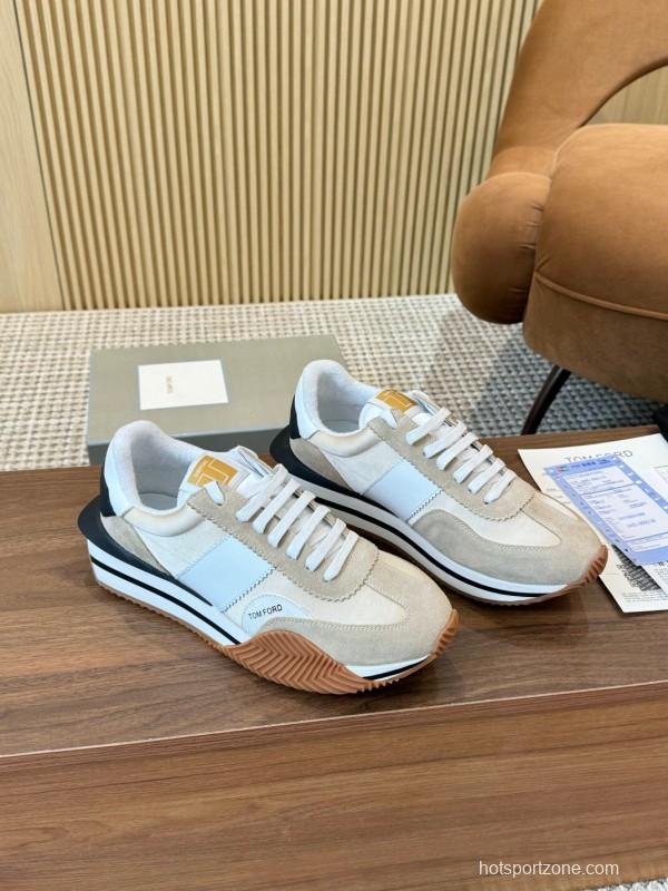 2025 Unisex TOM FORD Beige White Black Suede Leather Sneakers LY00360(F)/LY00370(M)