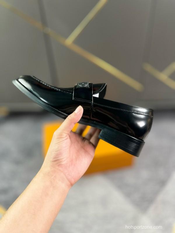 2024 Men Louis Vuitton Black Leather Dress Shoes MJ00290