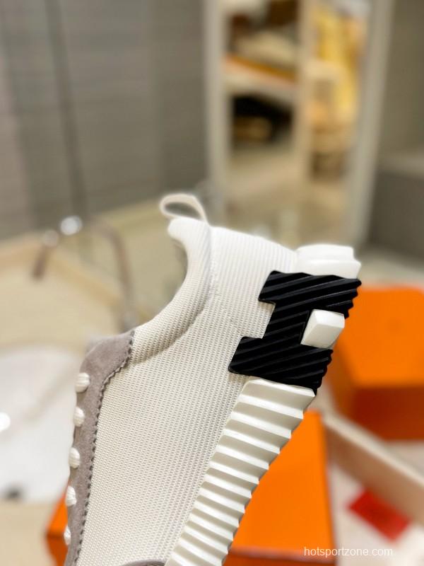 2024 Unisex Hermès White Gray Suede Mesh Sneakers MJ00320