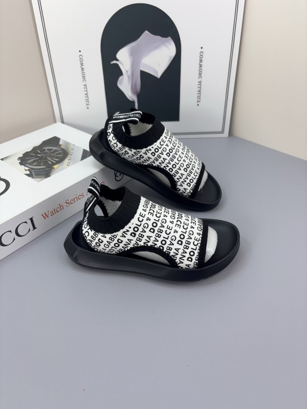 2025 Kids Dolce & Gabbana Black White Fabric Sandals