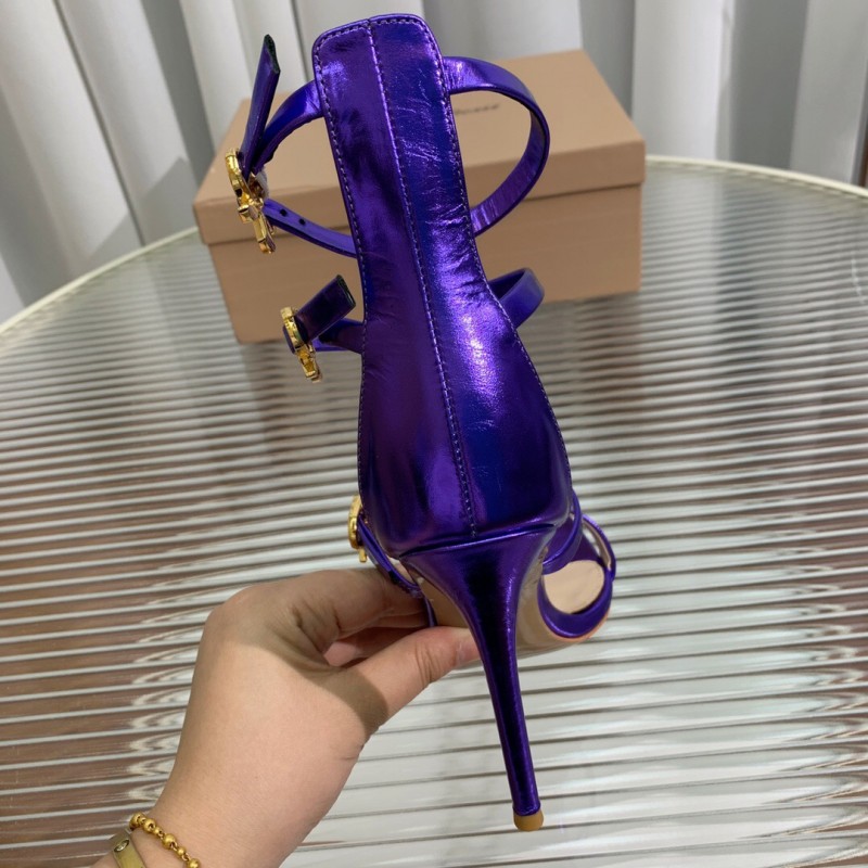 2025 Women Gianvito Rossi Purple Leather High Heel Buckle Sandals