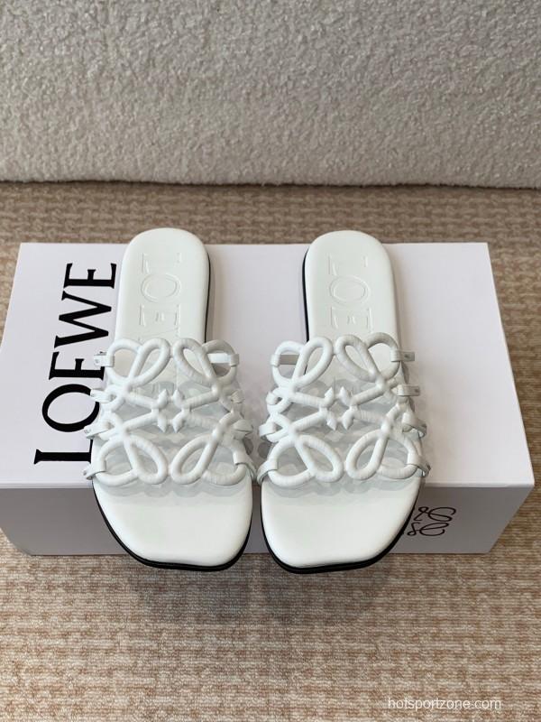 2025 Loewe White Leather Slippers