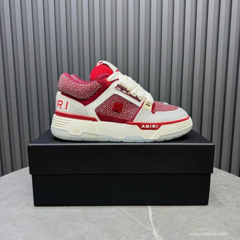 2024 Unisex Amiri Red White Leather Mesh Sneakers MJ00410